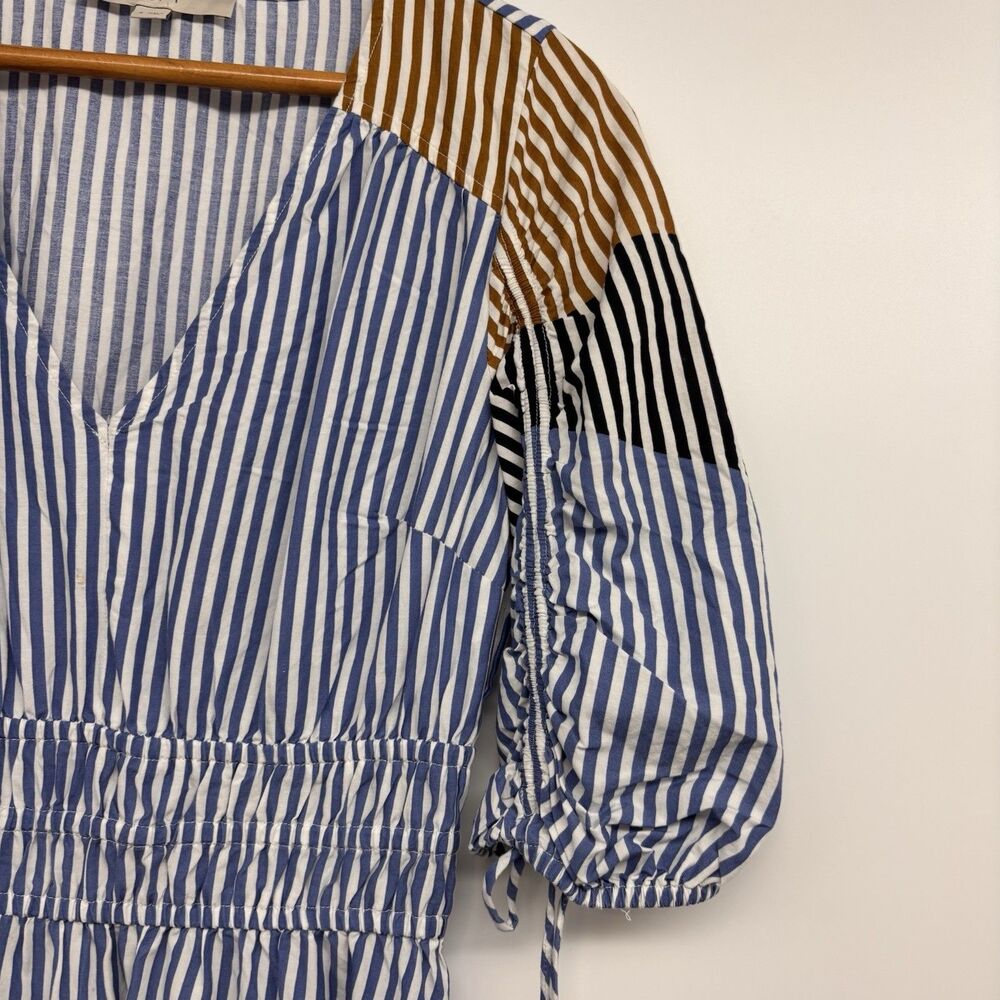 LOFT Blue White Striped Maxi Dress Smocked Waist Puff Sleeve Boho Size S - Picture 4 of 6